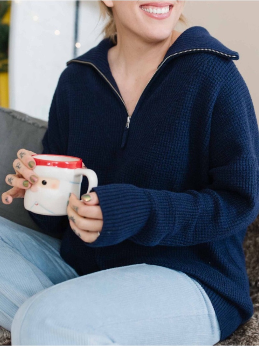 Aerie waffle knit Navy quarter zip Knit Sweater - Women’s XL